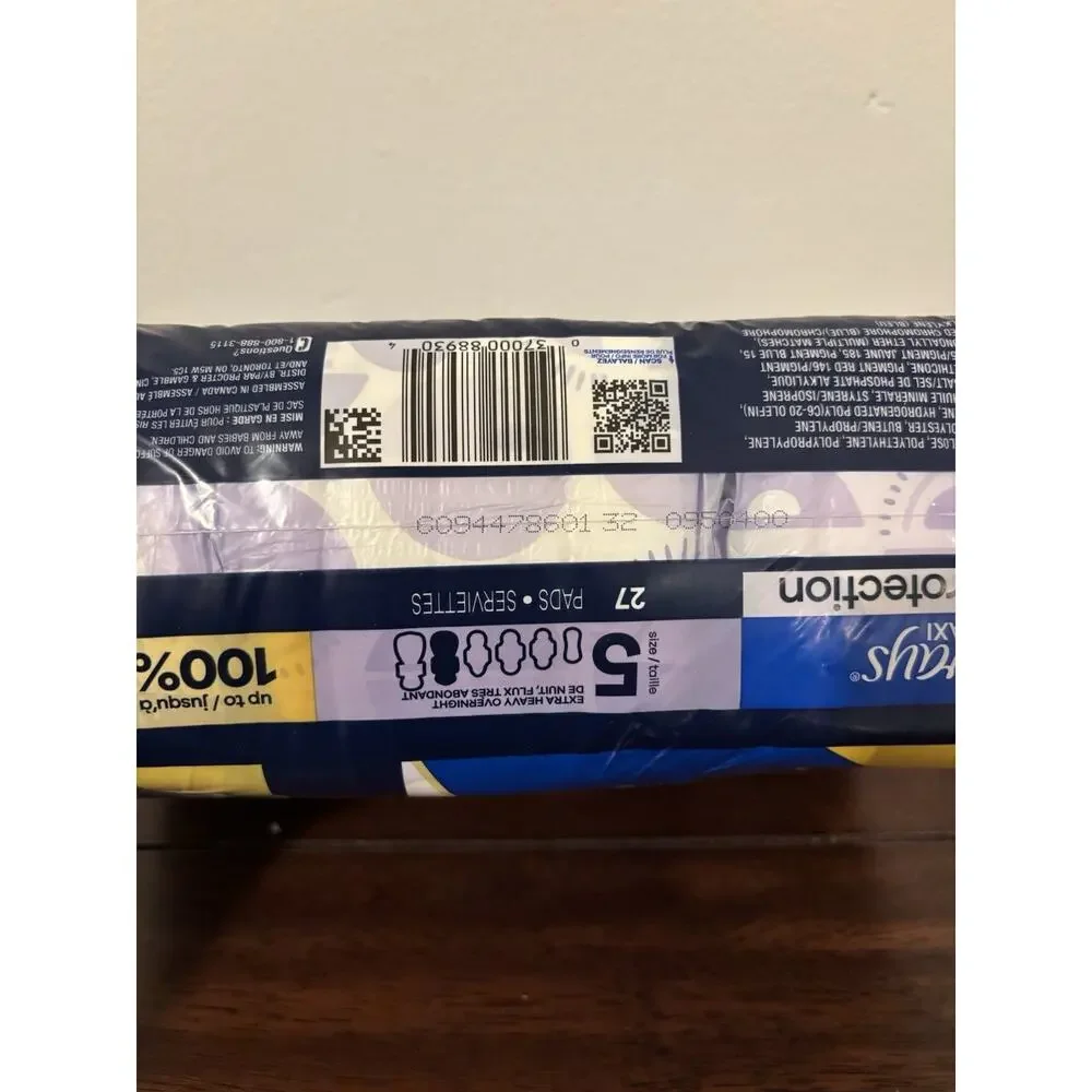 Always Maxi Pads Size 5 Overnight Absorbency with Wings, 27 ct